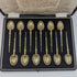 1936 British vintage sterling silver anointing spoon set of 12 in a case